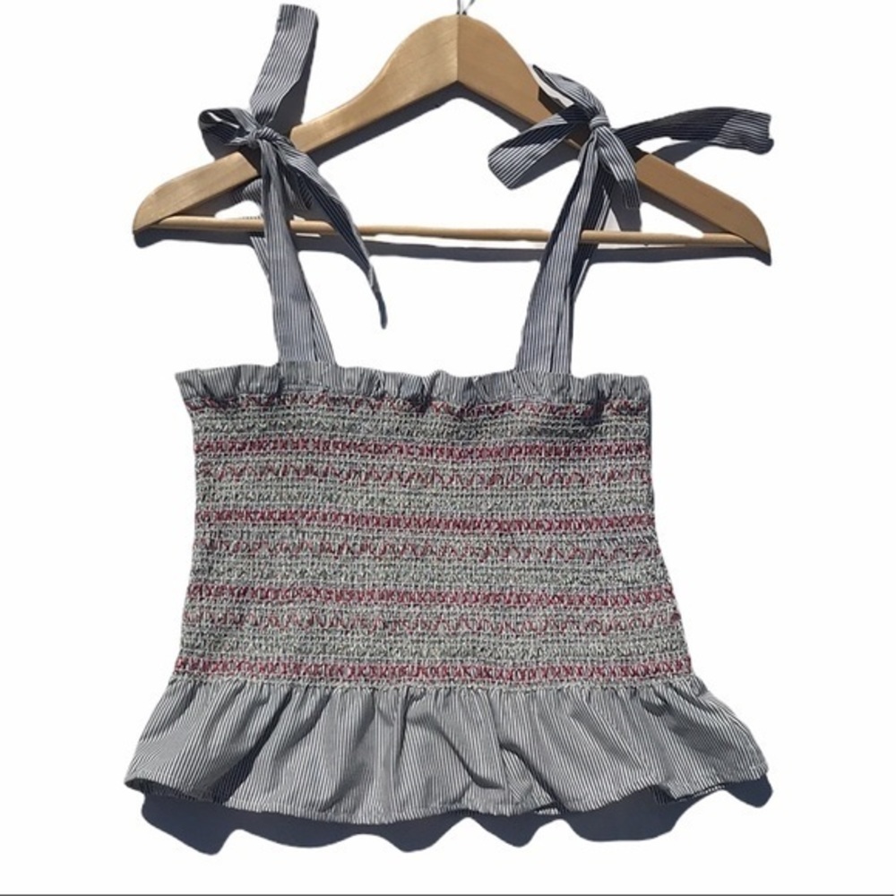 Style‎ Envy Smocked Striped Tie Strap Crop Tank Top